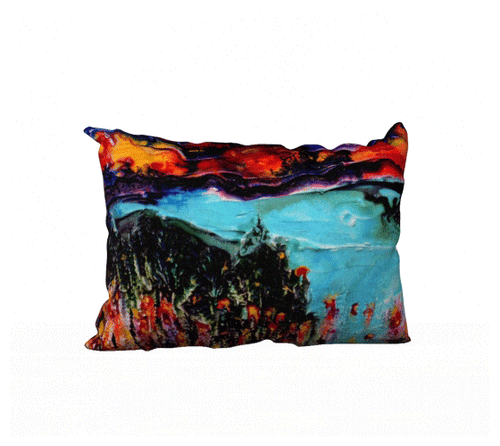 Velveteen Pillow Cover - "Where the River Turns" 20x14